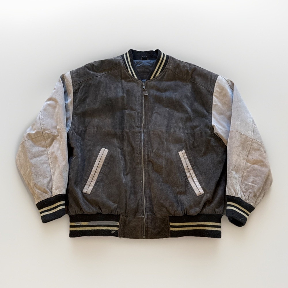 Vintage Varsity Bomber Jacket Mens M Brown Suede Leather Northwest Territory 90s